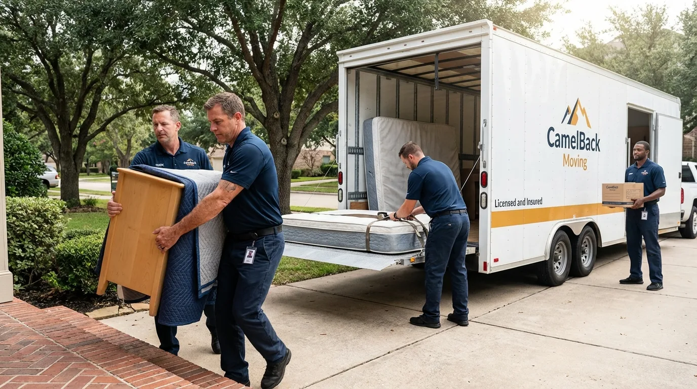 Crew loading residential truck for cross-state move from New Smyrna Beach, FL