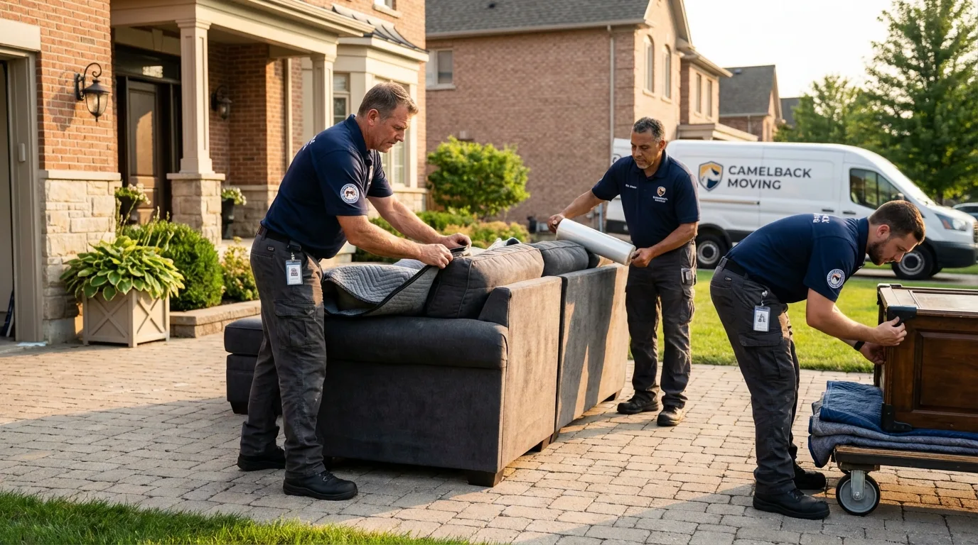 Large estate moving crew wrapping furniture in New Smyrna Beach, FL
