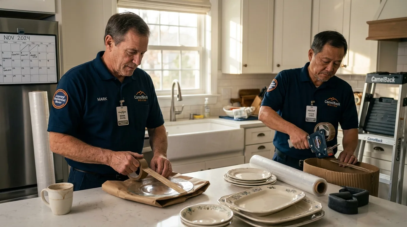 Professional crew packing kitchen dishware in New Smyrna Beach, FL